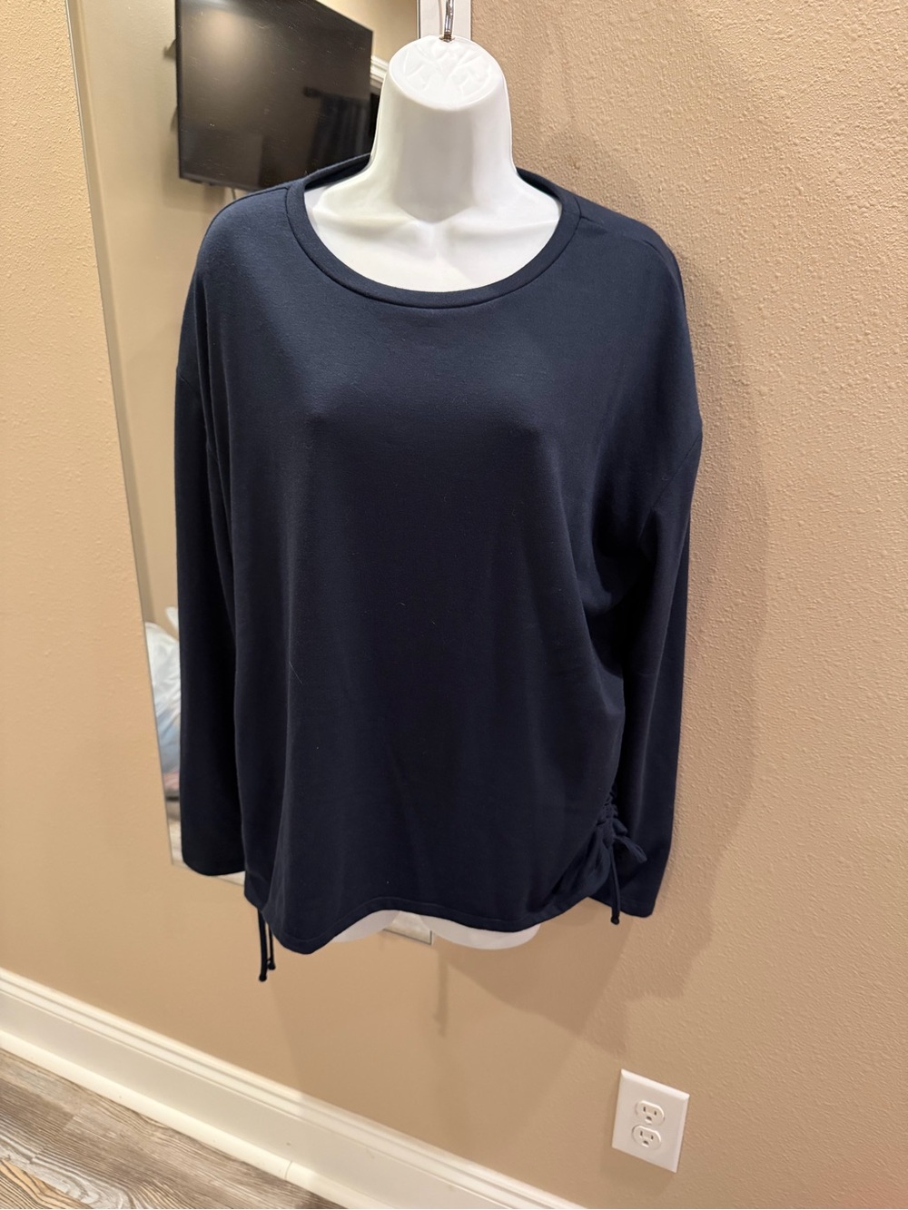 Como Vintage Navy Scoop Neck Long-Sleeve Top with Side Tie